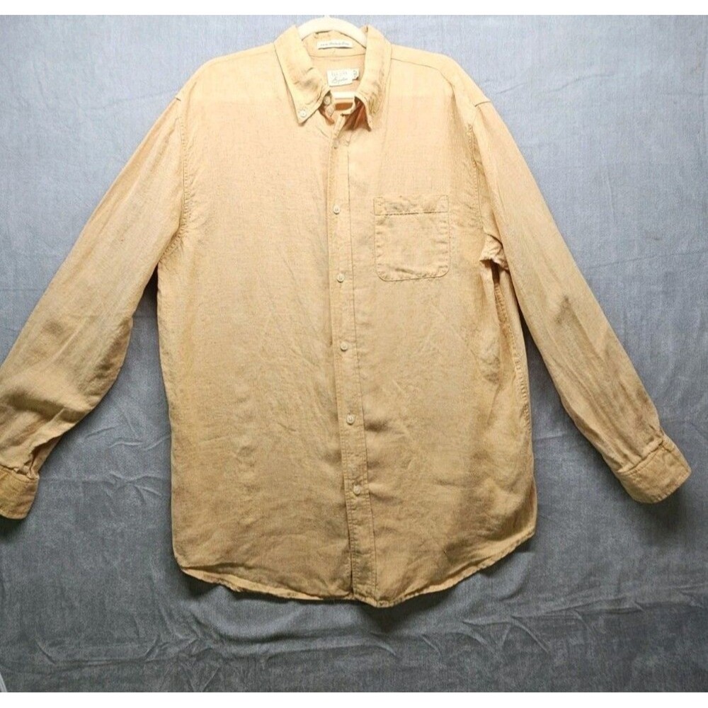 Parisan Signature Mens Orange Linen Button Down Shirt Size Large Pastel